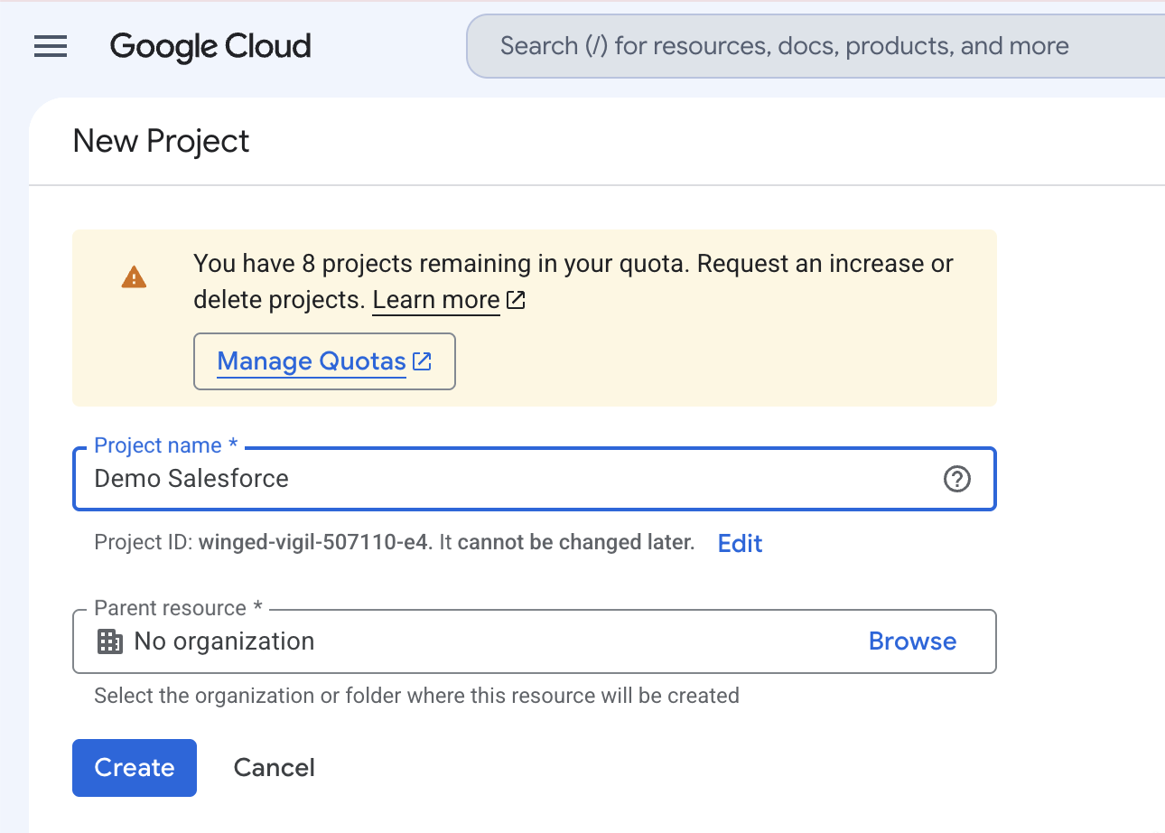 Google Cloud new project configuration